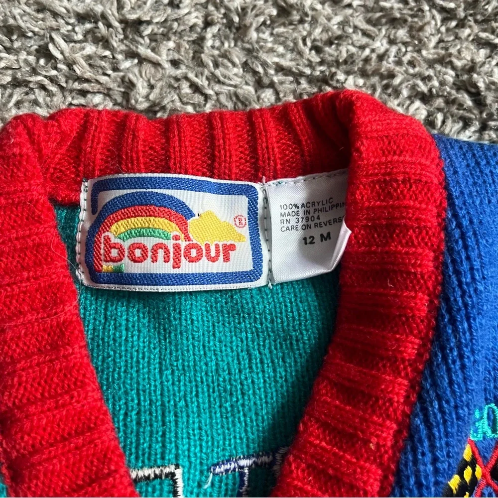 Vintage Baby Toddler Vibrant Racecar Knit Cardigan Sweater Colorful 12 Months - Picture 3 of 6